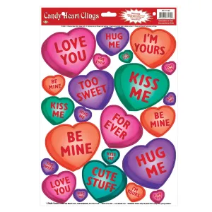 Beistle Candy Heart Window Clings - Party Supply Decoration for Valentines