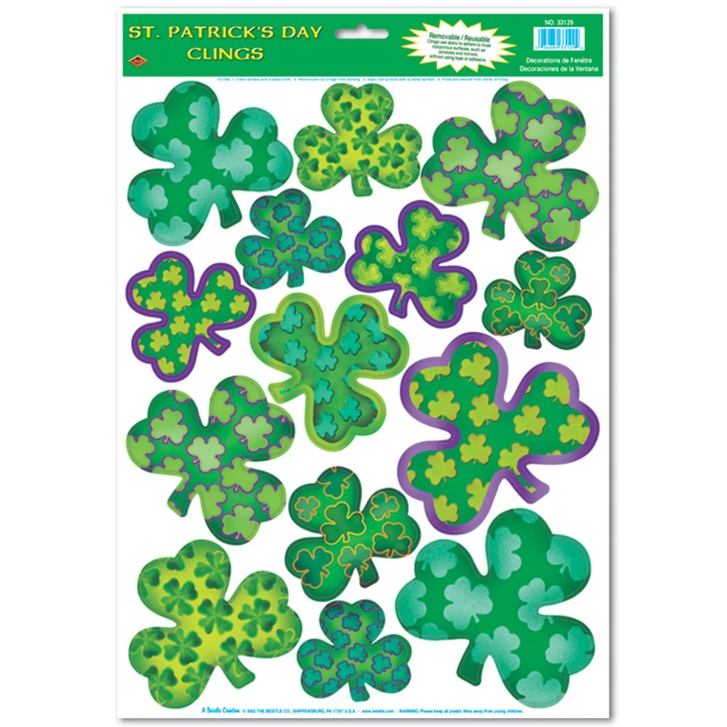Beistle Irish-Mood Shamrock Window Clings - Party Supply Decoration for St. Patricks