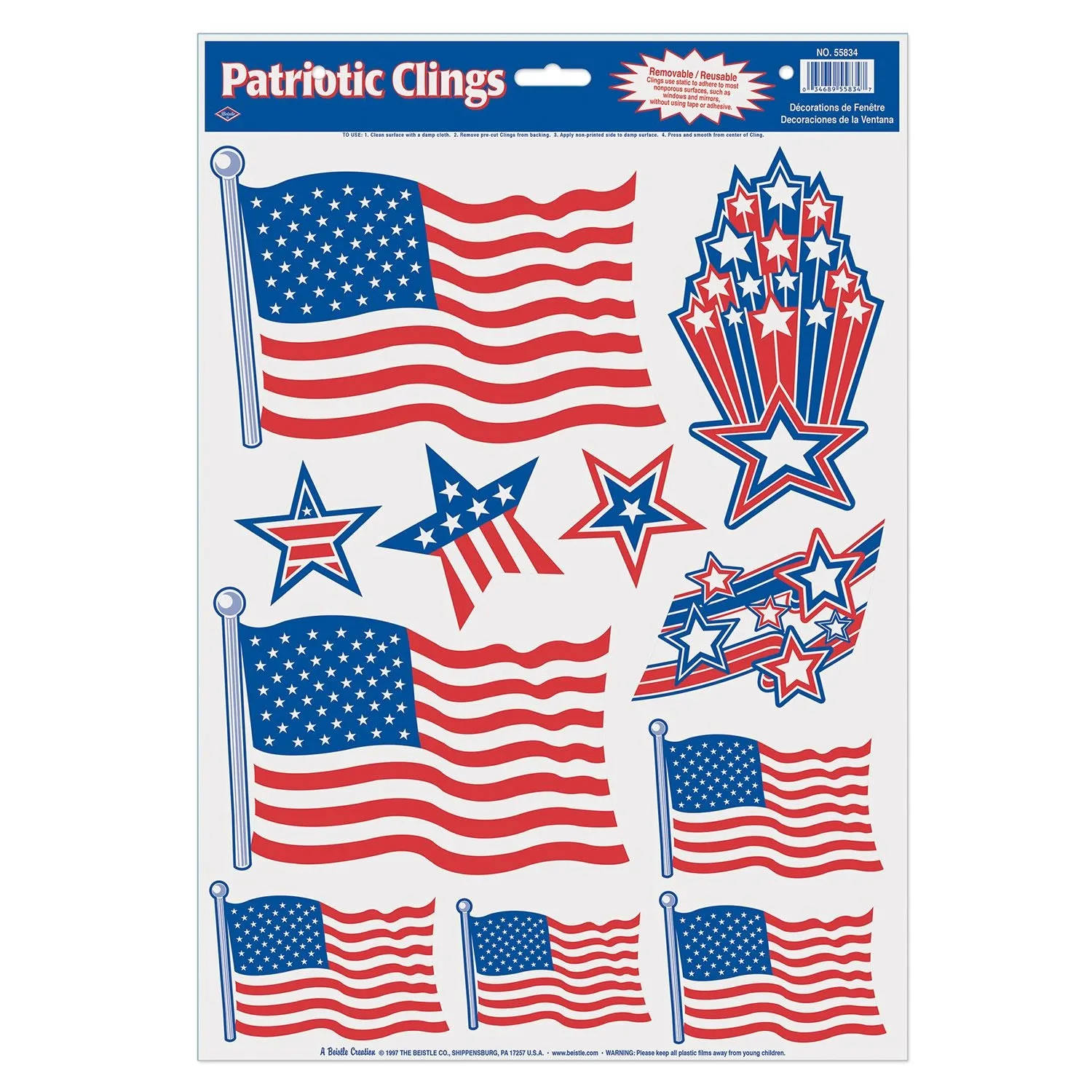 Beistle Patriotic Window Clings - Party Supply Decoration for Patriotic