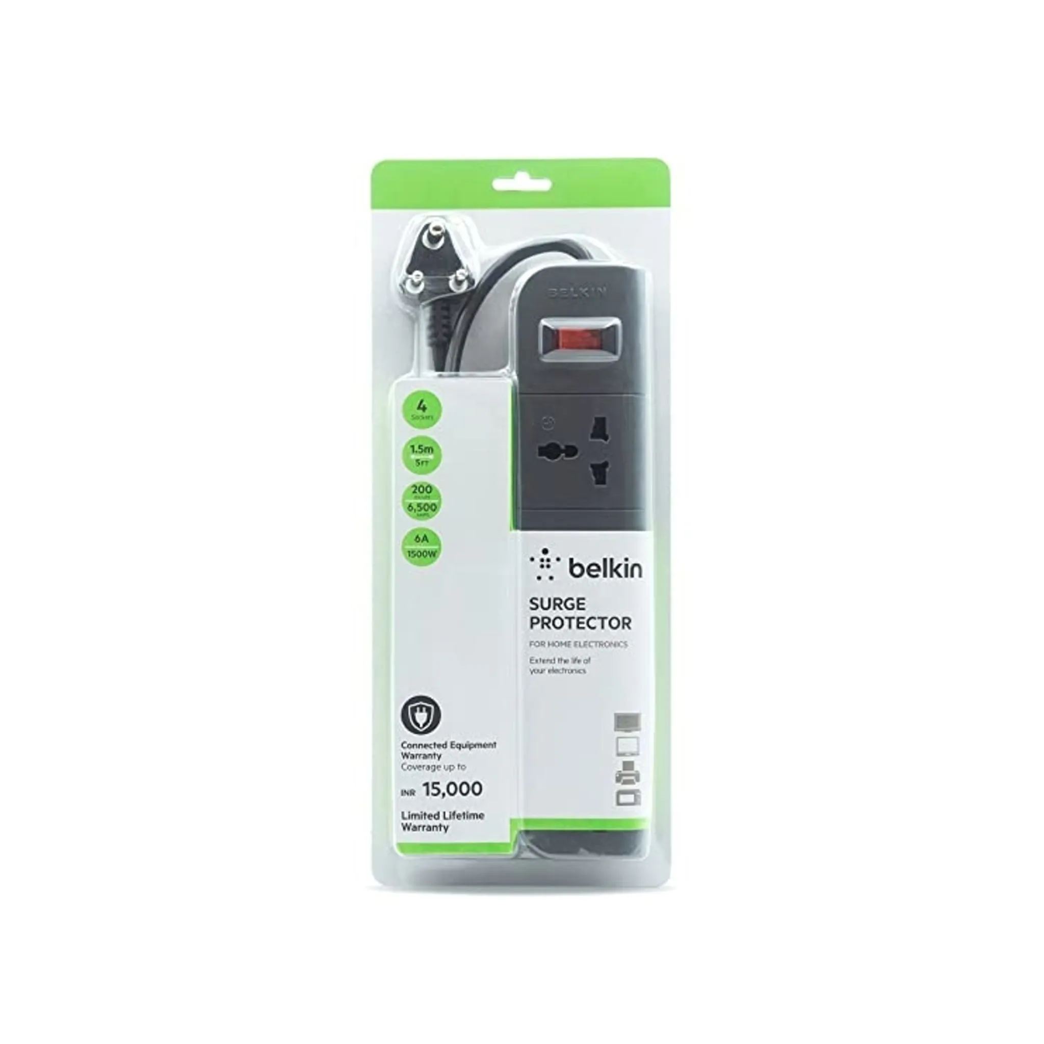 Belkin Universal Spike Guard, 4-socket, 5 ft Heavy Duty cable