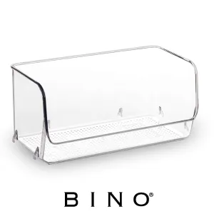 BINO Stackable Refrigerator, Freezer and Pantry Cabinet Storage Organizer Bin, Clear and Transparent Plastic Scoop Front Container for Home and Kitchen, Medium