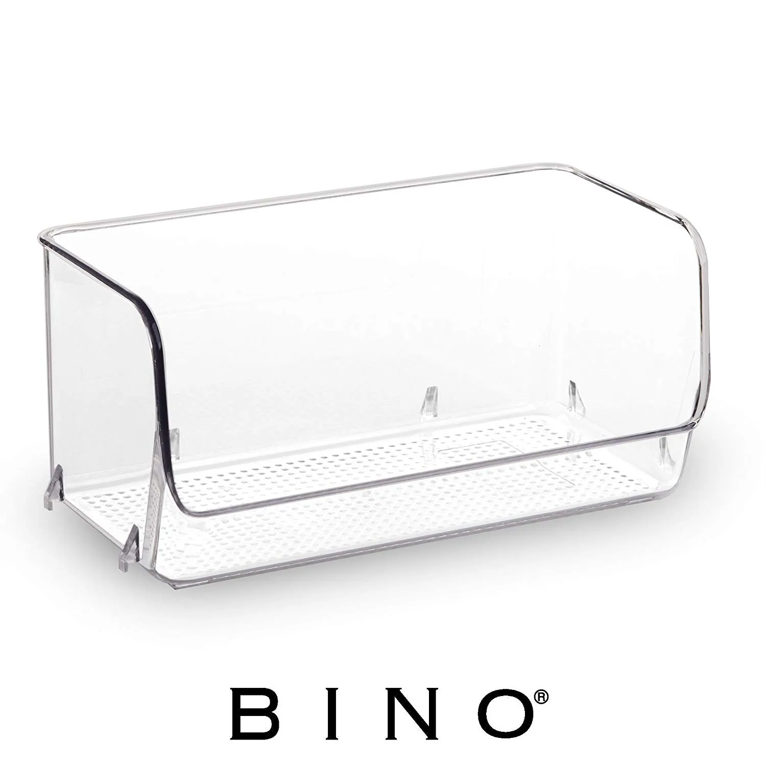 BINO Stackable Refrigerator, Freezer and Pantry Cabinet Storage Organizer Bin, Clear and Transparent Plastic Scoop Front Container for Home and Kitchen, Medium