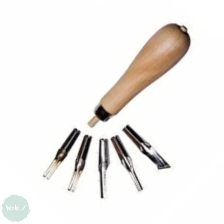 BLOCK / LINO PRINTING - CUTTING TOOL - ABIG 5 assorted Blade and Wooden Handle set