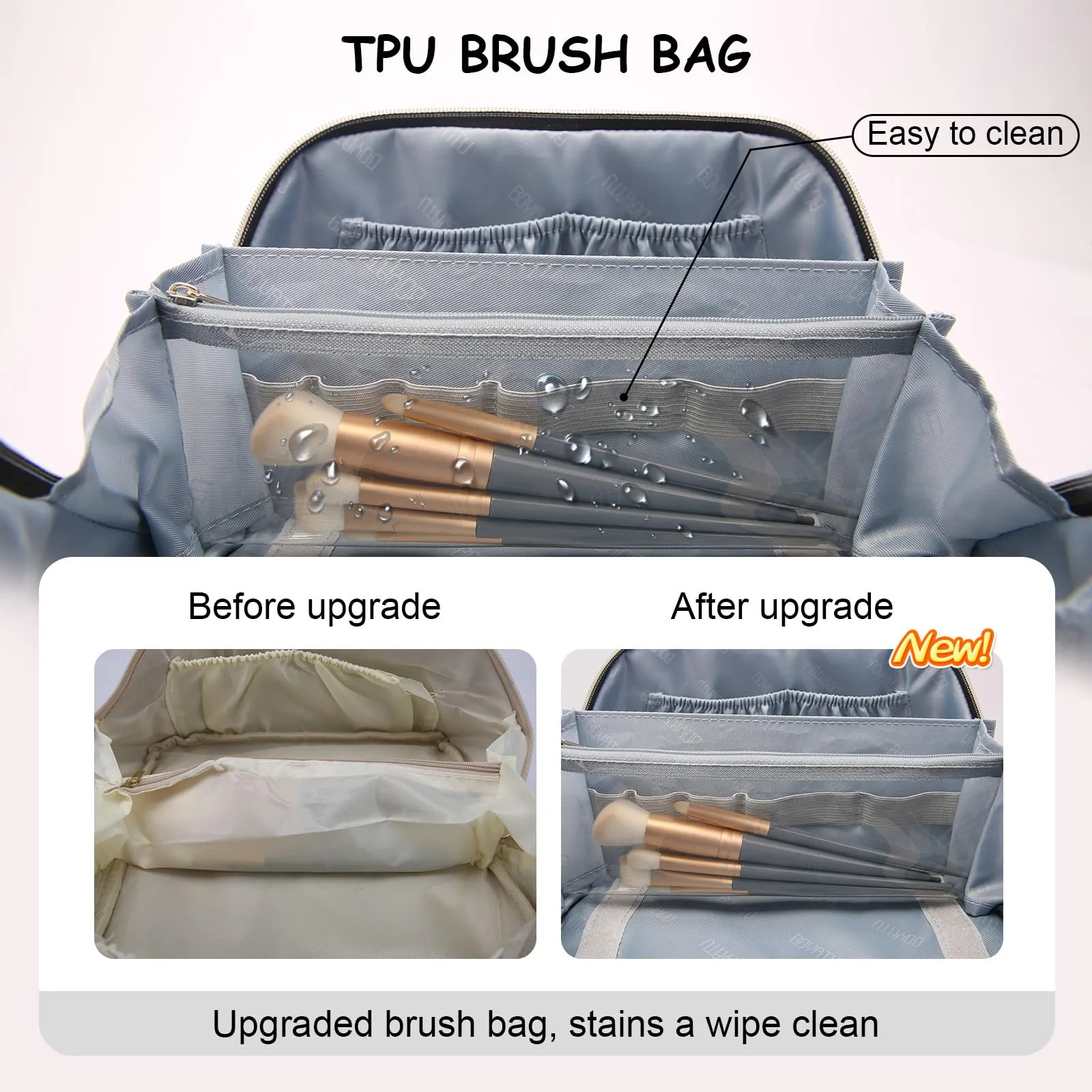 BOYATU Travel Makeup Bags Cosmetic Organizer Bag: 3-Set Large Capacity Make up Bag - PU Leather Toiletry Bags for Women - Wide Open Portable Pouch with Divider & Handle (03-Z-Silver)
