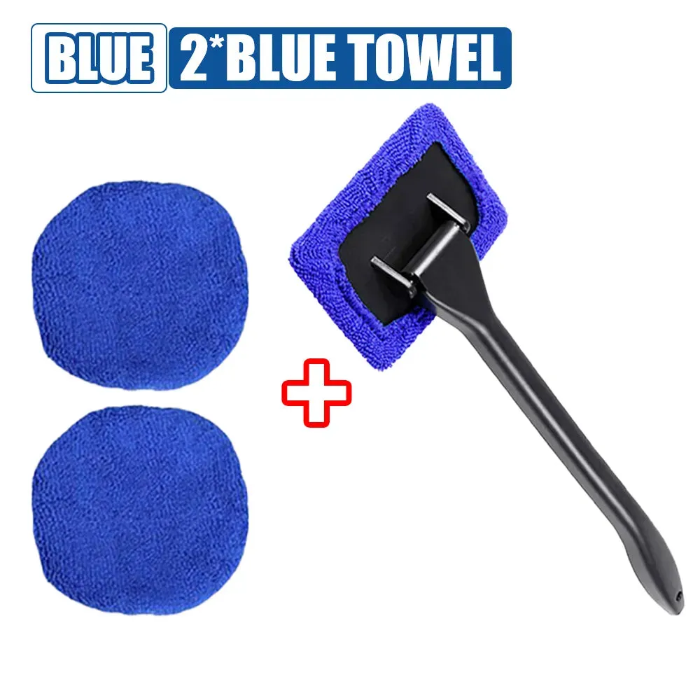 Car Window Cleaner Sponge Cloth Brush Kit with Extended Handle Windshield Cleaning Wash Tool Inside Interior Auto Glass Sponge Wiper With Long Handle Car Accessories