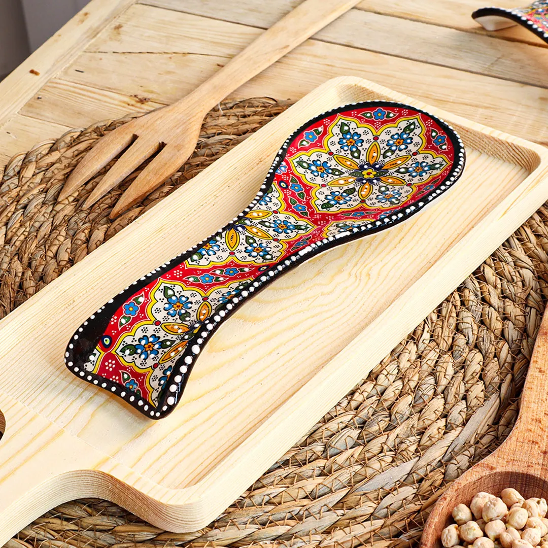Ceramic Spoon Rest Flower Red Black 24cm