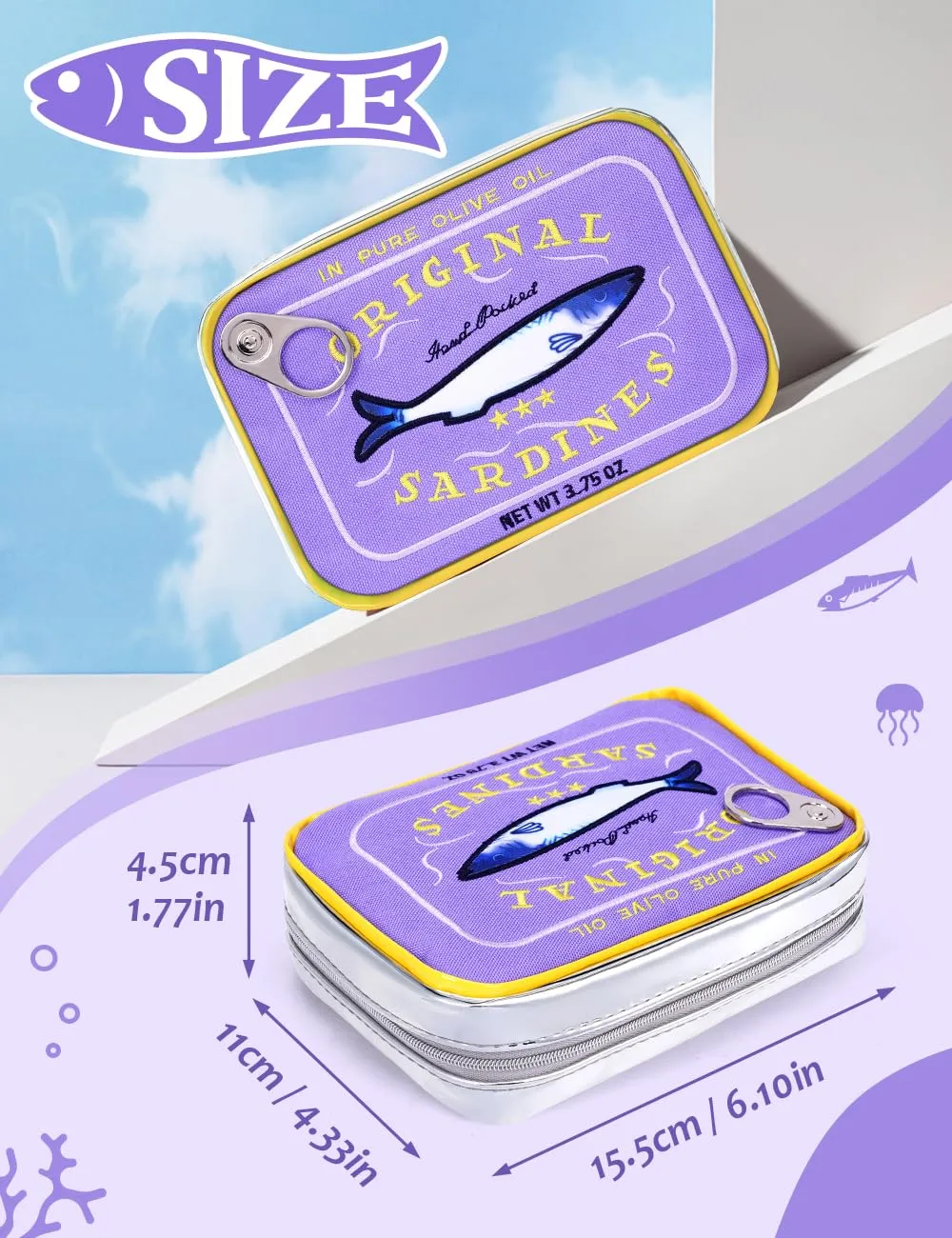 Cessfle Canned Sardines Makeup Bag, Funny Sardine Tin Fish Cosmetic Bag, Creative Cute Makeup Bag Kawaii Pencil Case Pouch, Coquette Make up Pouch for Women…