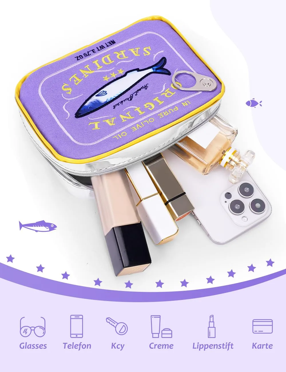 Cessfle Canned Sardines Makeup Bag, Funny Sardine Tin Fish Cosmetic Bag, Creative Cute Makeup Bag Kawaii Pencil Case Pouch, Coquette Make up Pouch for Women…