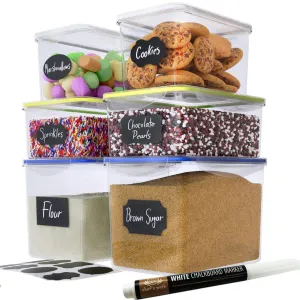 Chef's Path Food Storage Containers - Flour Container - Great for Sugar, Baking Supplies - Airtight Kitchen & Pantry Bulk Food Canisters- BPA-Free - 6 PC Set - 8 Labels & Pen