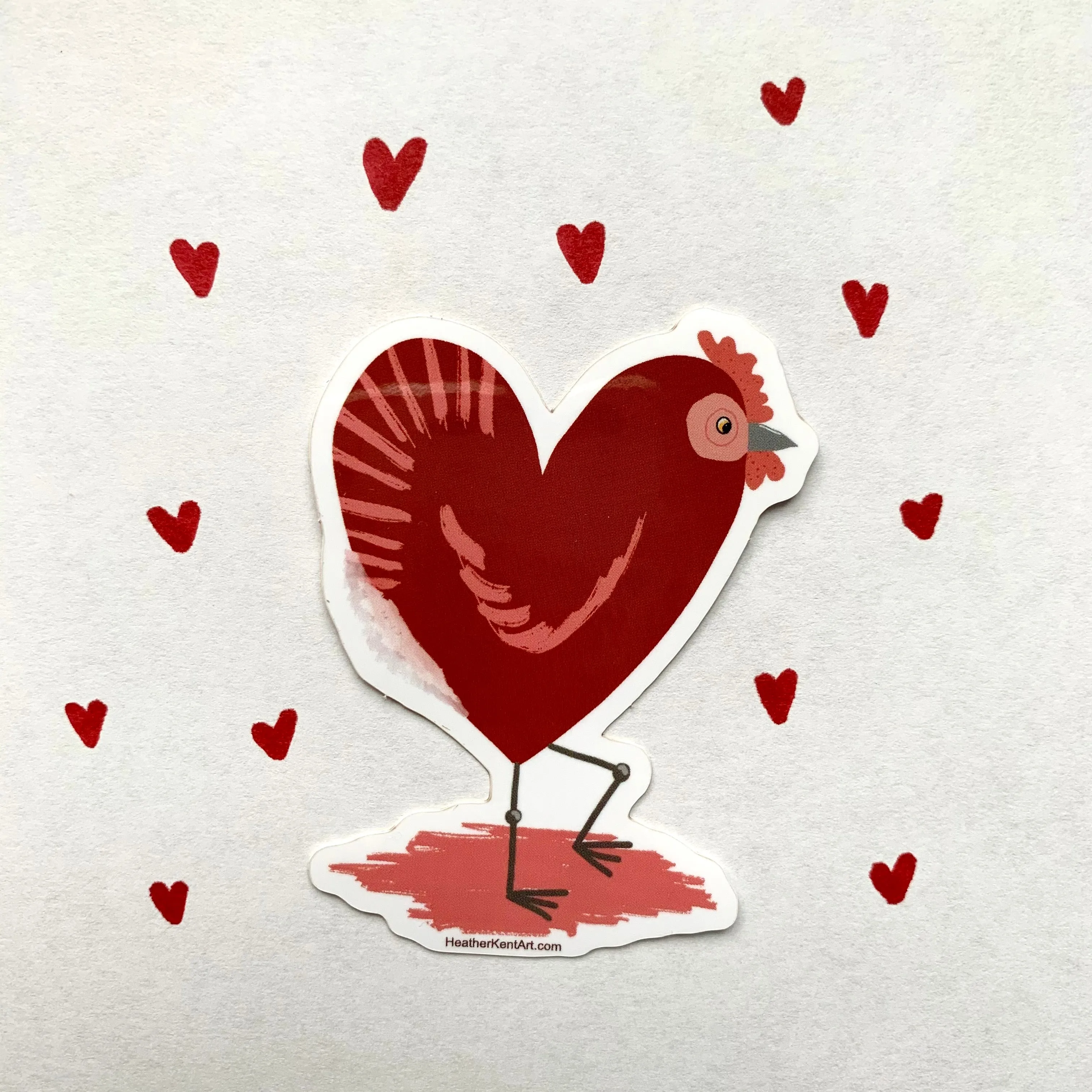 Chicken Love, Red Heart Chicken Vinyl Sticker, 3 inch, Valentines Day - Free Shipping