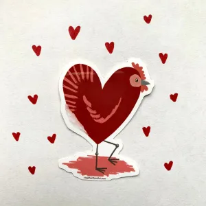 Chicken Love, Red Heart Chicken Vinyl Sticker, 3 inch, Valentines Day - Free Shipping