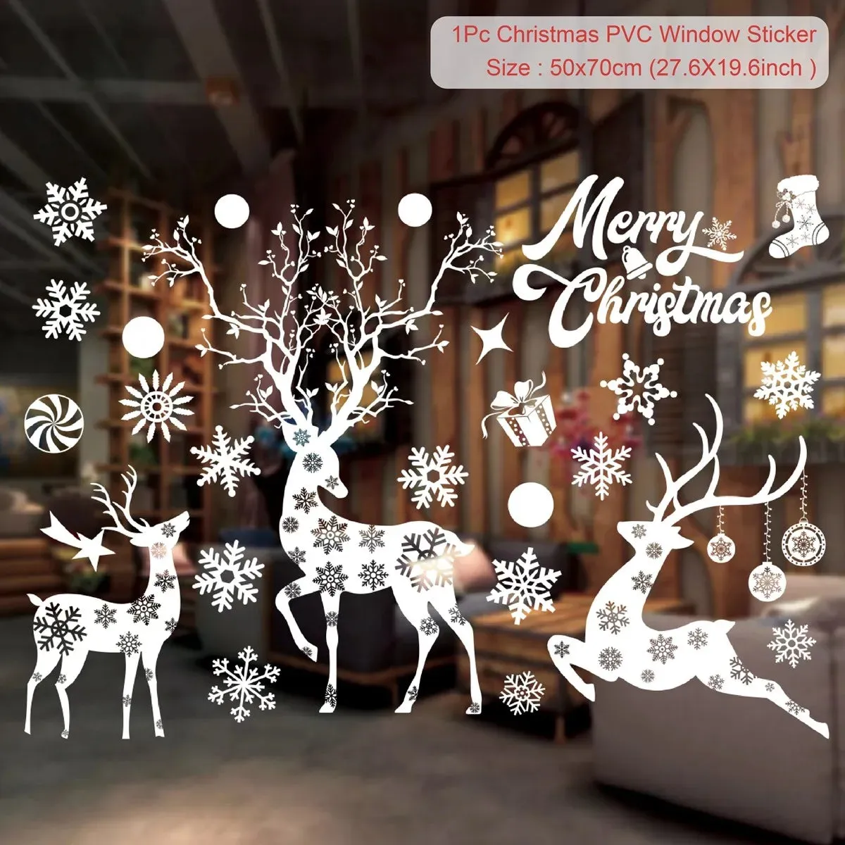 Christmas Window / Wall Cling Stickers Merry Christmas Decoration For Home or Business Christmas Ornaments Removable Stickers