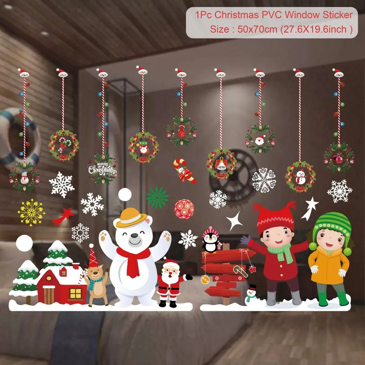 Christmas Window / Wall Cling Stickers Merry Christmas Decoration For Home or Business Christmas Ornaments Removable Stickers