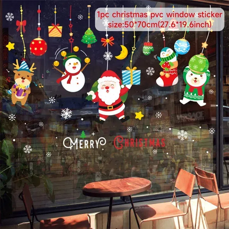 Christmas Window / Wall Cling Stickers Merry Christmas Decoration For Home or Business Christmas Ornaments Removable Stickers