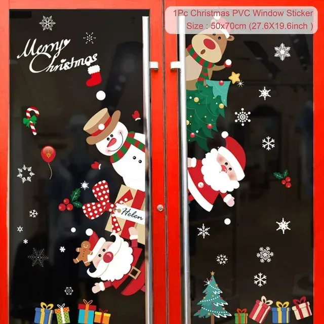 Christmas Window / Wall Cling Stickers Merry Christmas Decoration For Home or Business Christmas Ornaments Removable Stickers