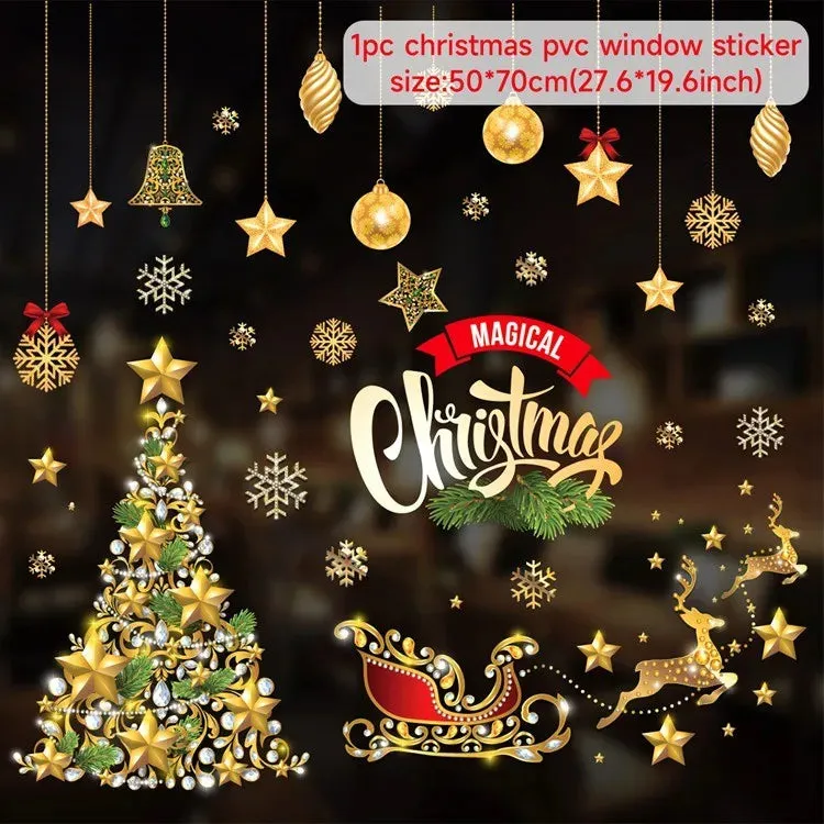 Christmas Window / Wall Cling Stickers Merry Christmas Decoration For Home or Business Christmas Ornaments Removable Stickers