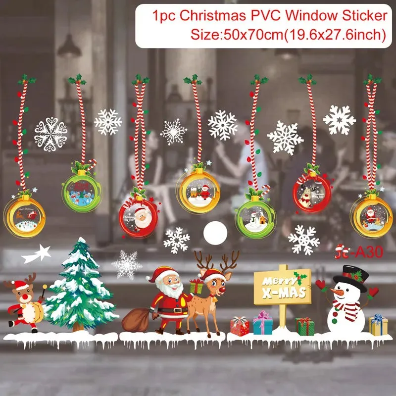 Christmas Window / Wall Cling Stickers Merry Christmas Decoration For Home or Business Christmas Ornaments Removable Stickers