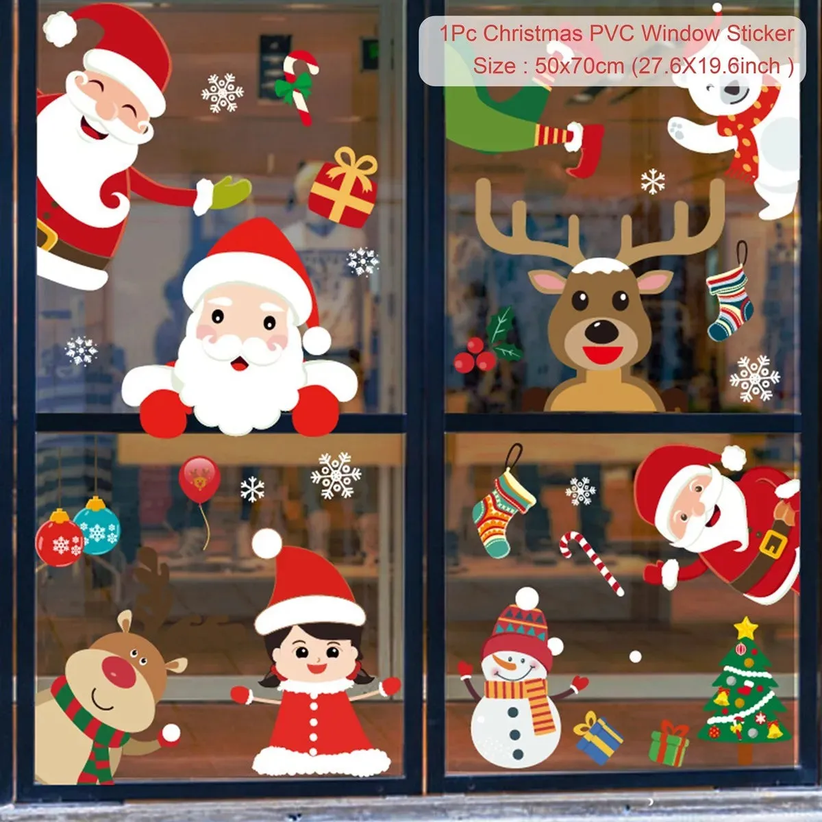 Christmas Window / Wall Cling Stickers Merry Christmas Decoration For Home or Business Christmas Ornaments Removable Stickers
