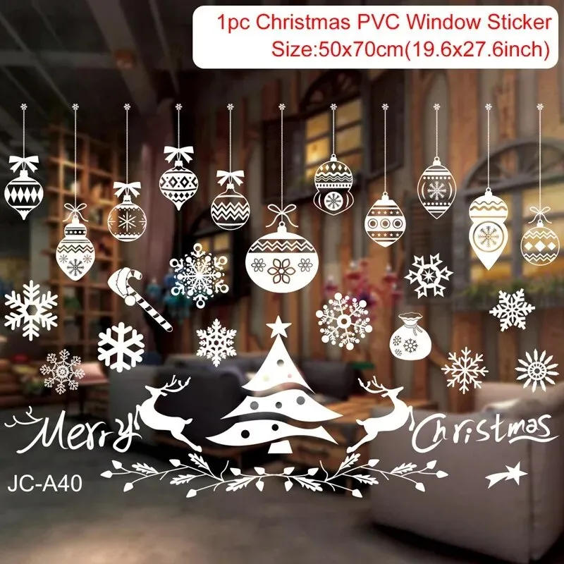 Christmas Window / Wall Cling Stickers Merry Christmas Decoration For Home or Business Christmas Ornaments Removable Stickers