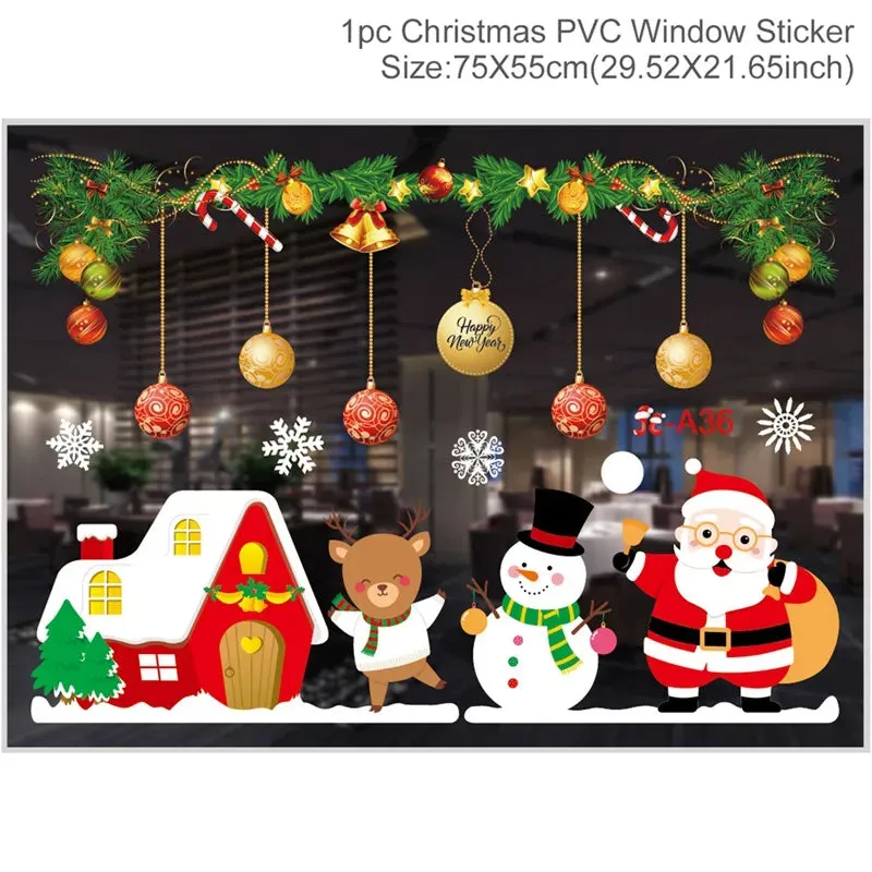 Christmas Window / Wall Cling Stickers Merry Christmas Decoration For Home or Business Christmas Ornaments Removable Stickers