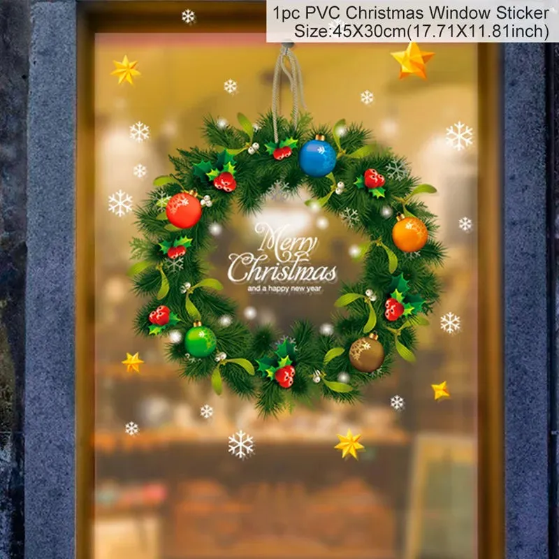 Christmas Window / Wall Cling Stickers Merry Christmas Decoration For Home or Business Christmas Ornaments Removable Stickers