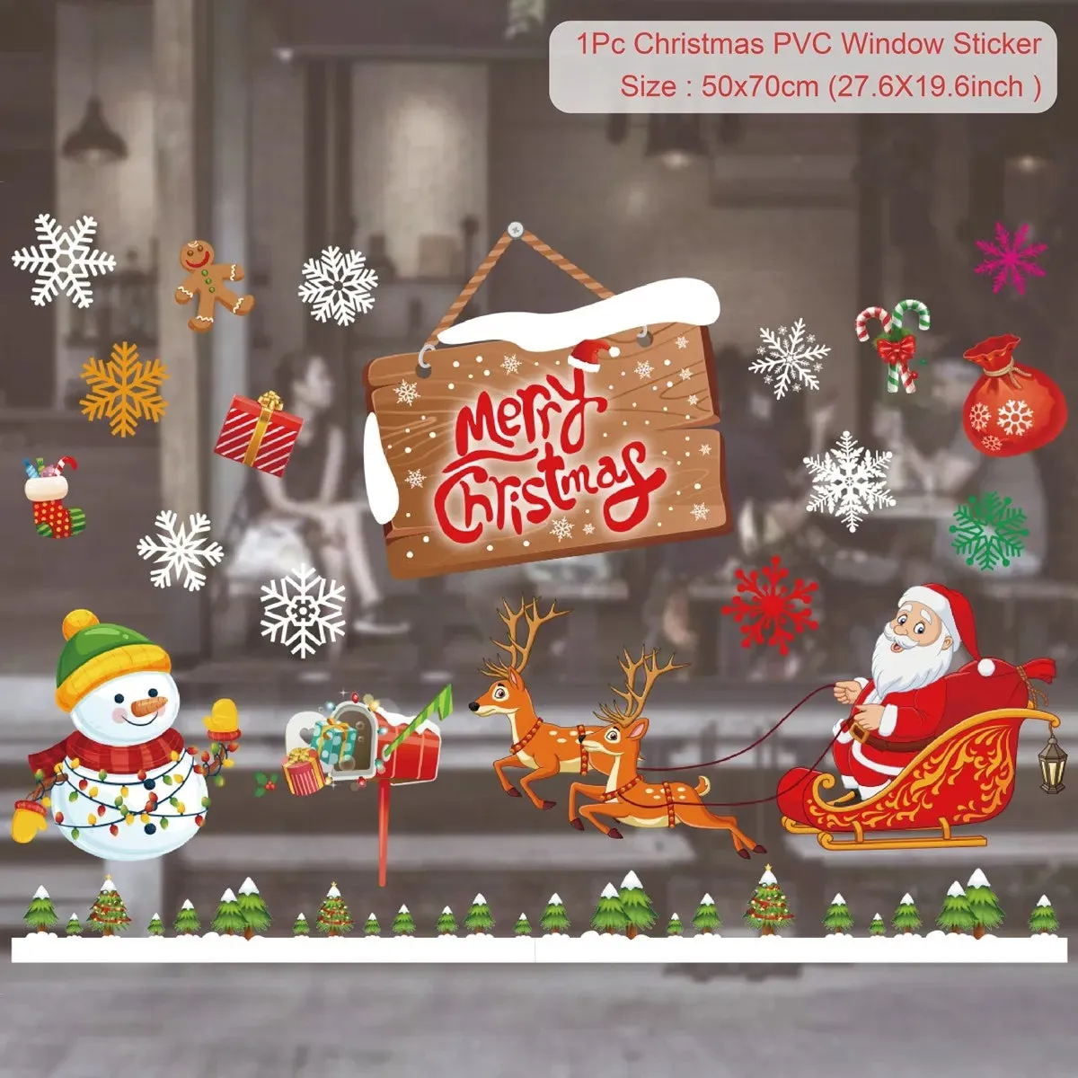 Christmas Window / Wall Cling Stickers Merry Christmas Decoration For Home or Business Christmas Ornaments Removable Stickers