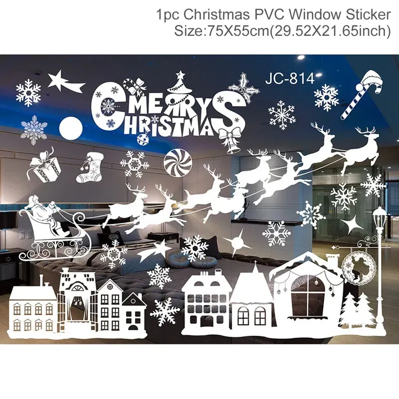 Christmas Window / Wall Cling Stickers Merry Christmas Decoration For Home or Business Christmas Ornaments Removable Stickers