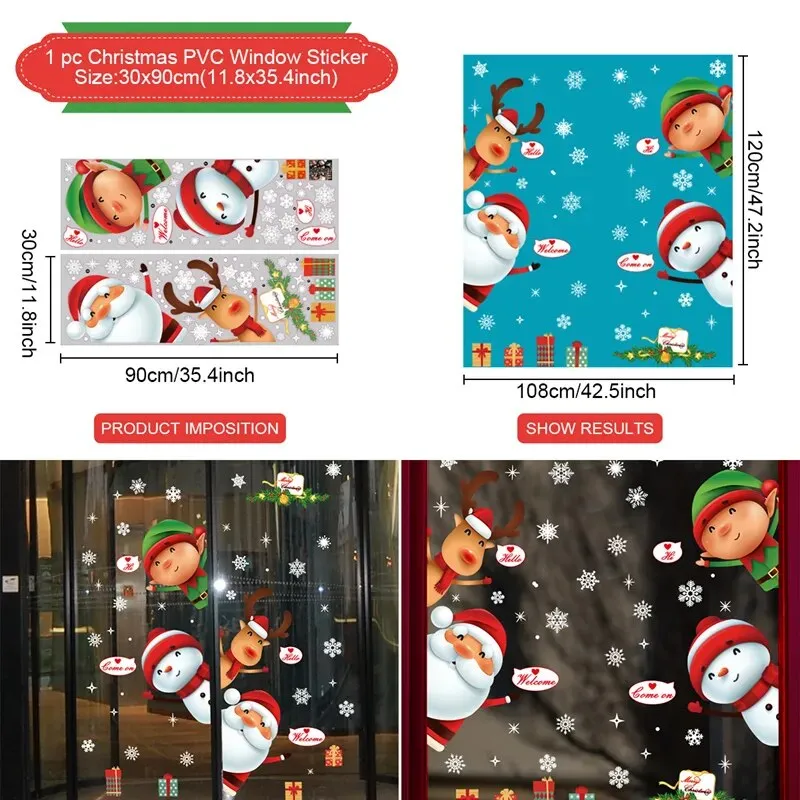 Christmas Window / Wall Cling Stickers Merry Christmas Decoration For Home or Business Christmas Ornaments Removable Stickers