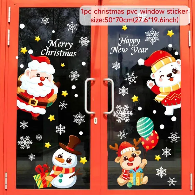 Christmas Window / Wall Cling Stickers Merry Christmas Decoration For Home or Business Christmas Ornaments Removable Stickers