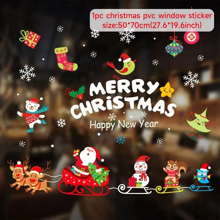 Christmas Window / Wall Cling Stickers Merry Christmas Decoration For Home or Business Christmas Ornaments Removable Stickers