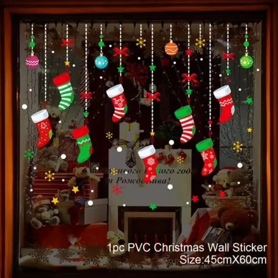 Christmas Window / Wall Cling Stickers Merry Christmas Decoration For Home or Business Christmas Ornaments Removable Stickers