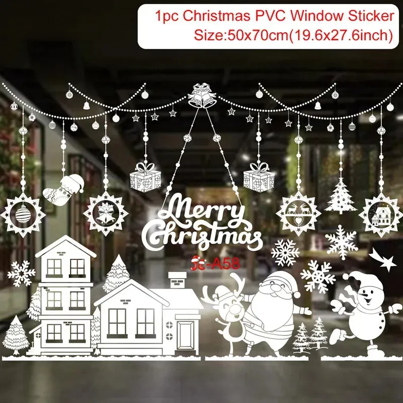 Christmas Window / Wall Cling Stickers Merry Christmas Decoration For Home or Business Christmas Ornaments Removable Stickers
