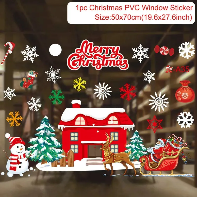 Christmas Window / Wall Cling Stickers Merry Christmas Decoration For Home or Business Christmas Ornaments Removable Stickers