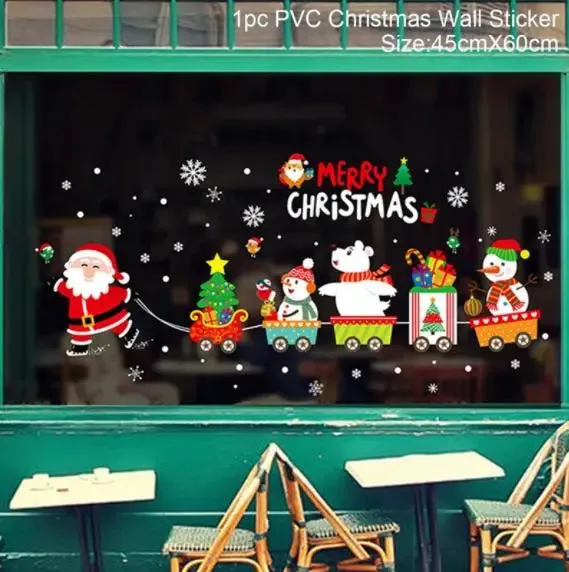 Christmas Window / Wall Cling Stickers Merry Christmas Decoration For Home or Business Christmas Ornaments Removable Stickers