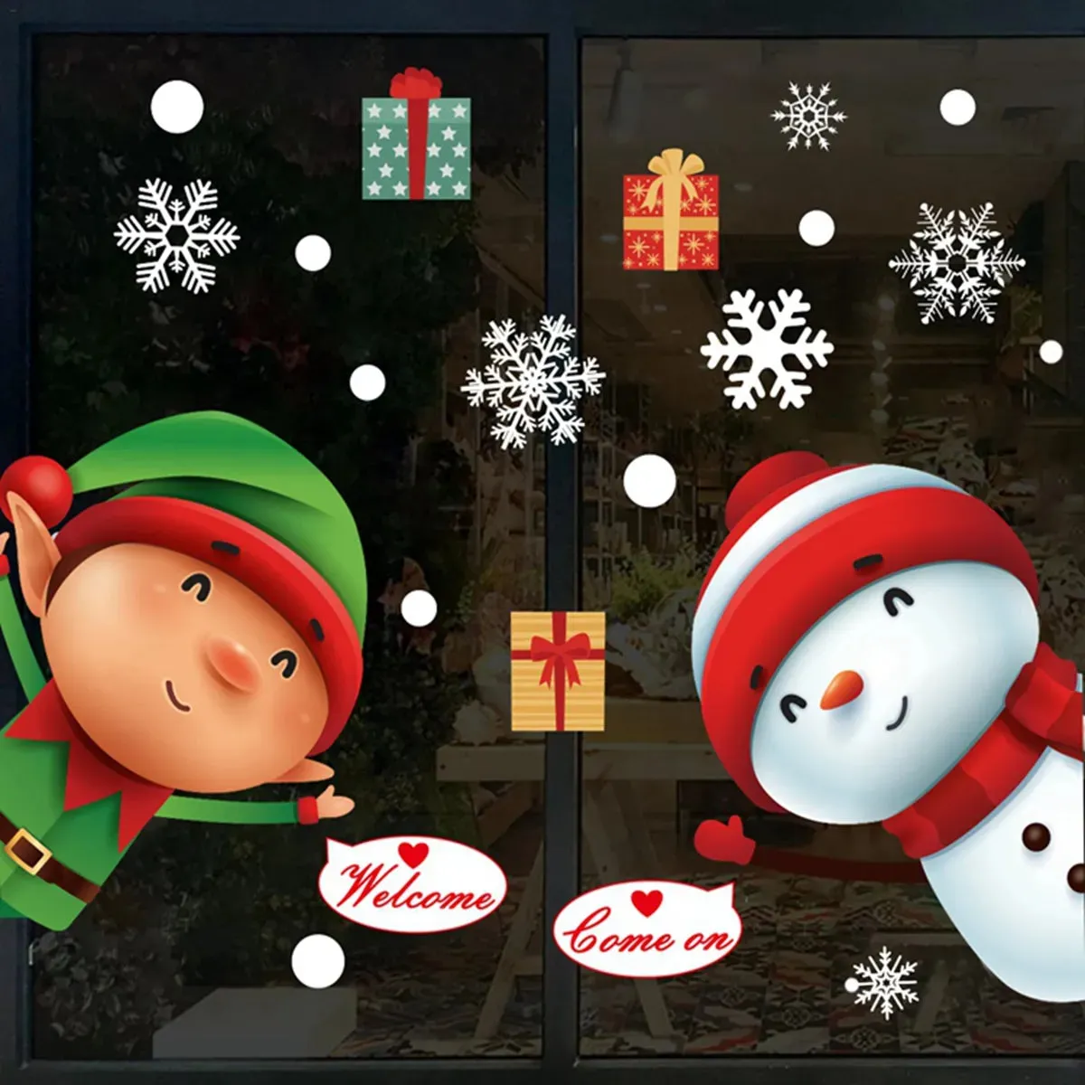 Christmas Window / Wall Cling Stickers Merry Christmas Decoration For Home or Business Christmas Ornaments Removable Stickers