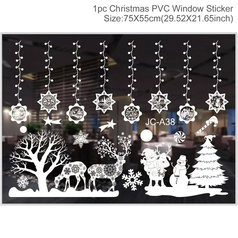 Christmas Window / Wall Cling Stickers Merry Christmas Decoration For Home or Business Christmas Ornaments Removable Stickers