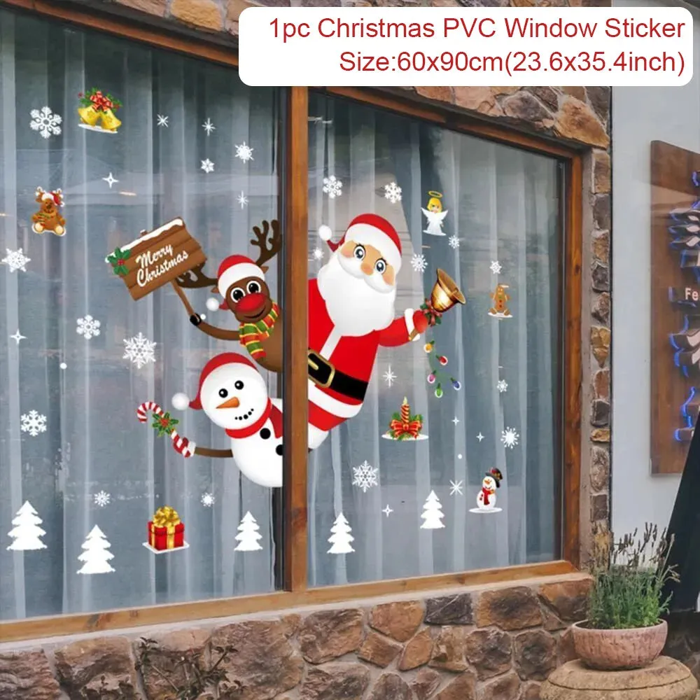 Christmas Window / Wall Cling Stickers Merry Christmas Decoration For Home or Business Christmas Ornaments Removable Stickers