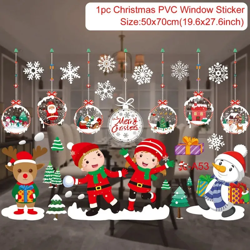 Christmas Window / Wall Cling Stickers Merry Christmas Decoration For Home or Business Christmas Ornaments Removable Stickers