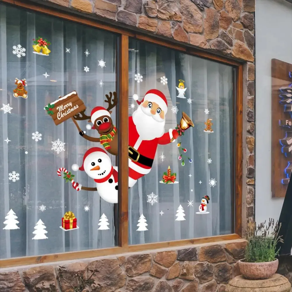 Christmas Window / Wall Cling Stickers Merry Christmas Decoration For Home or Business Christmas Ornaments Removable Stickers