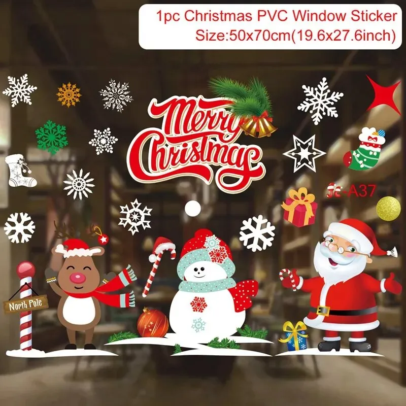 Christmas Window / Wall Cling Stickers Merry Christmas Decoration For Home or Business Christmas Ornaments Removable Stickers