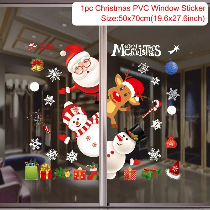 Christmas Window / Wall Cling Stickers Merry Christmas Decoration For Home or Business Christmas Ornaments Removable Stickers