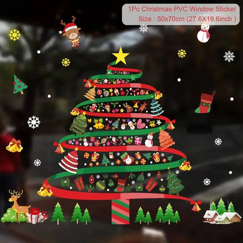 Christmas Window / Wall Cling Stickers Merry Christmas Decoration For Home or Business Christmas Ornaments Removable Stickers