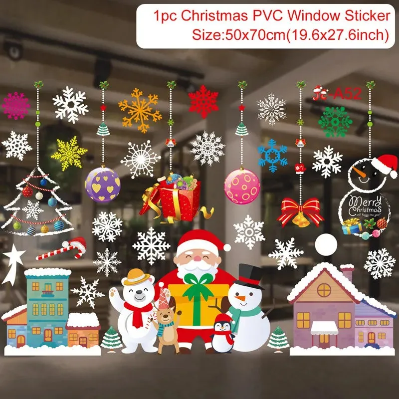Christmas Window / Wall Cling Stickers Merry Christmas Decoration For Home or Business Christmas Ornaments Removable Stickers