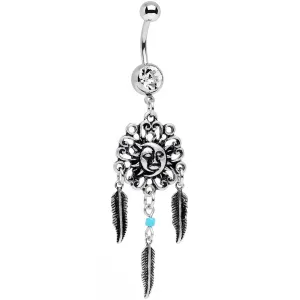Clear Gem Sun and Moon Feather Celestial Daydream Dangle Belly Ring