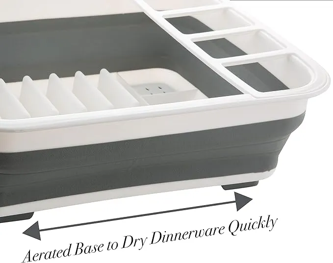 Collapsible Dish Drying Rack | Space-Saver with Aerated Drain Holes | White/Grey
