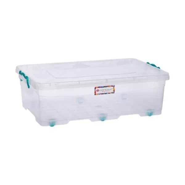 Contour Clip And Lock Storage Box Clear With Wheels 30 Litre P3552