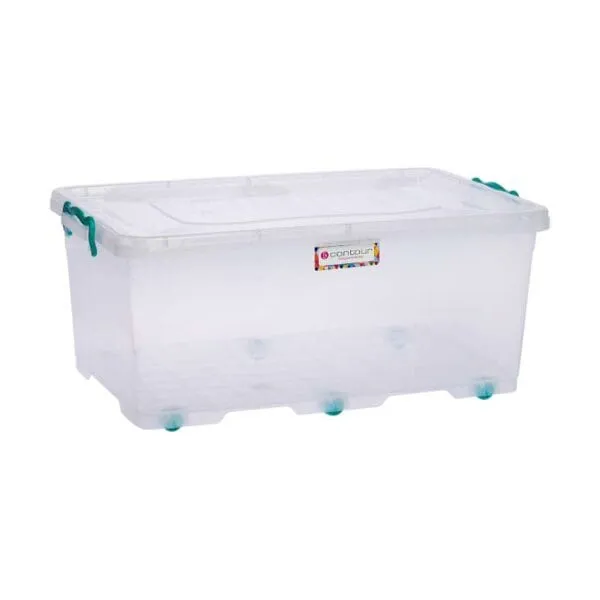 Contour Clip And Lock Storage Box Clear With Wheels 40 Litre P3553