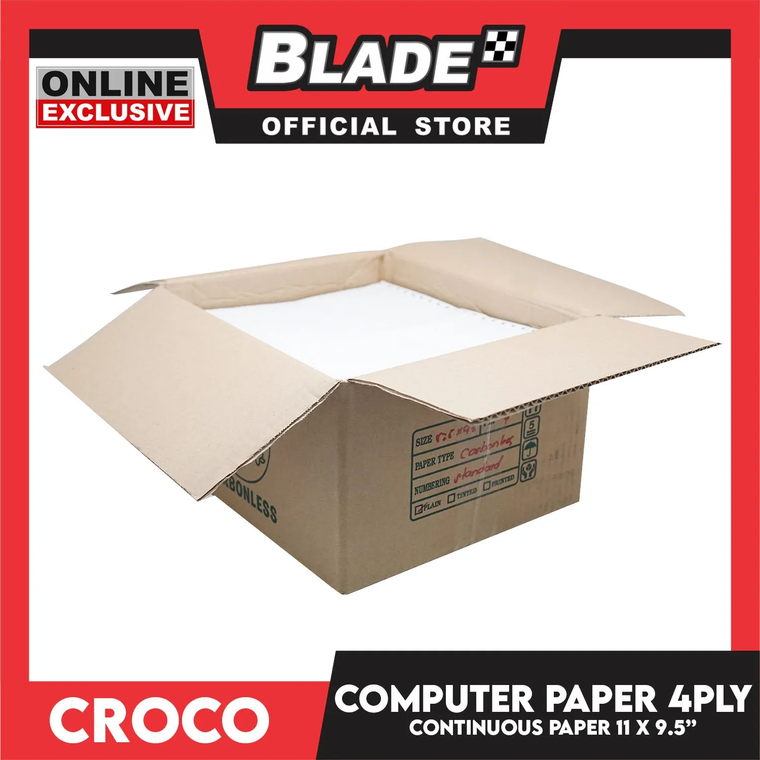 Croco Computer Forms Standard 11x9 1/2'' 1Box (4Ply) Continuous Computer Paper Carbonless 400 Sheets