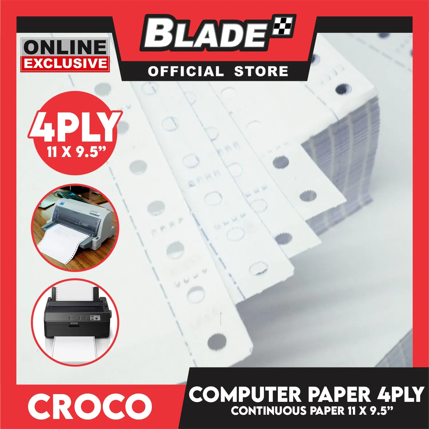 Croco Computer Forms Standard 11x9 1/2'' 1Box (4Ply) Continuous Computer Paper Carbonless 400 Sheets