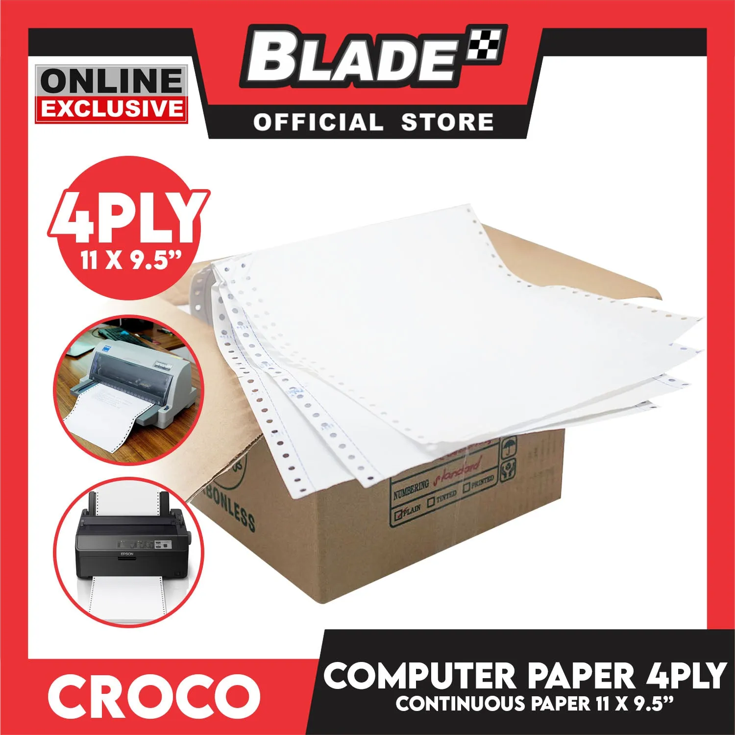 Croco Computer Forms Standard 11x9 1/2'' 1Box (4Ply) Continuous Computer Paper Carbonless 400 Sheets
